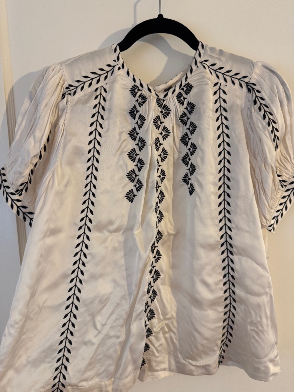 Anthropologie White and Black Embroidered Blouse, Size M